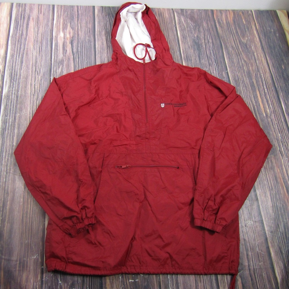 Sport-Tek Jacket Mens M Red Pullover 1/2 Zip Hooded Windbreaker Pockets College